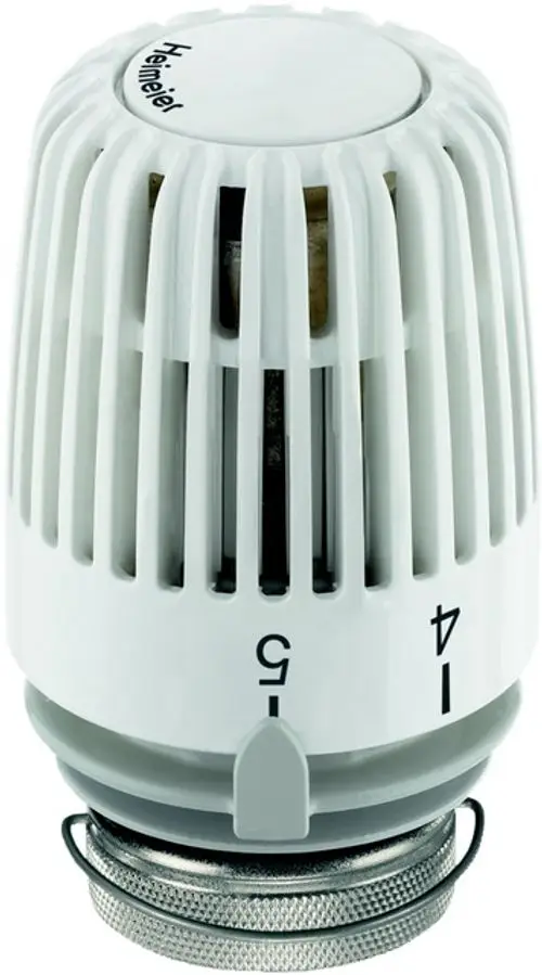 Thermostatkopf mit einstellbarem Sollwertbereich, abgebildet in Weiß. Produkt von IMI Hydronic Engineering, montierbar auf Heizkörpern zur Temperaturregulierung.